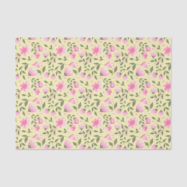 Papel De Seda Padrão Floral Cor-de-Rosa w. Greenery (Frente )