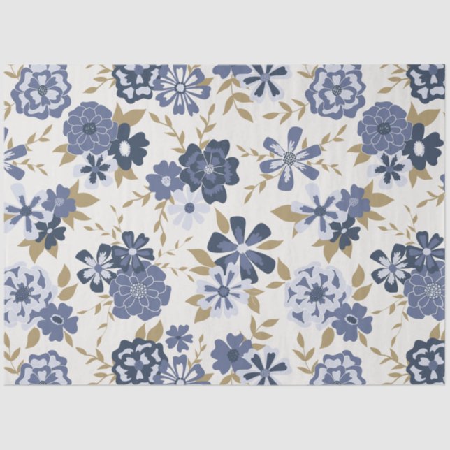 Papel De Seda Padrão Floral da Vinha Azul Elegante (Frente )
