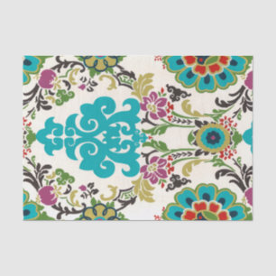 Papel De Seda Padrão Floral Damask Plum Turquoise