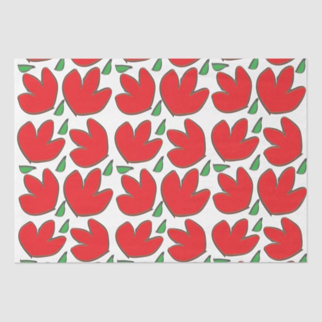 Papel De Seda Padrão Floral das Flores Vermelhas (Frente )