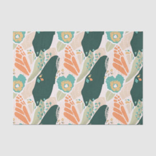 Papel De Seda Padrão Floral de Abstrato Bonito Laranja Verde