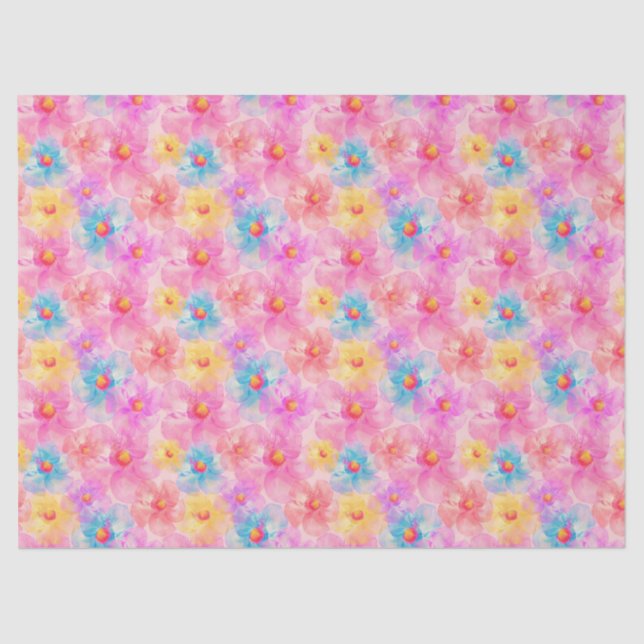 Papel De Seda Padrão Floral de Aquarela Retroativa (Frente )