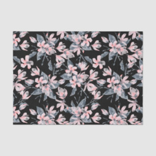 Papel De Seda Padrão Floral de Aquarela Rosa e Cinza