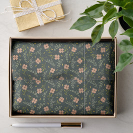 Papel De Seda Padrão Floral de Aquarela Verde Escuro Delicado e 