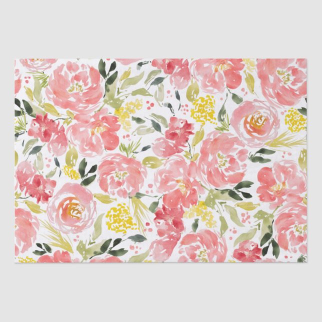 Papel De Seda Padrão floral de aquarela vibrante (Frente )