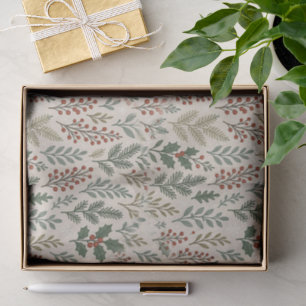 Papel De Seda Padrão Floral de Bagas de Azevinho Botânico Chic