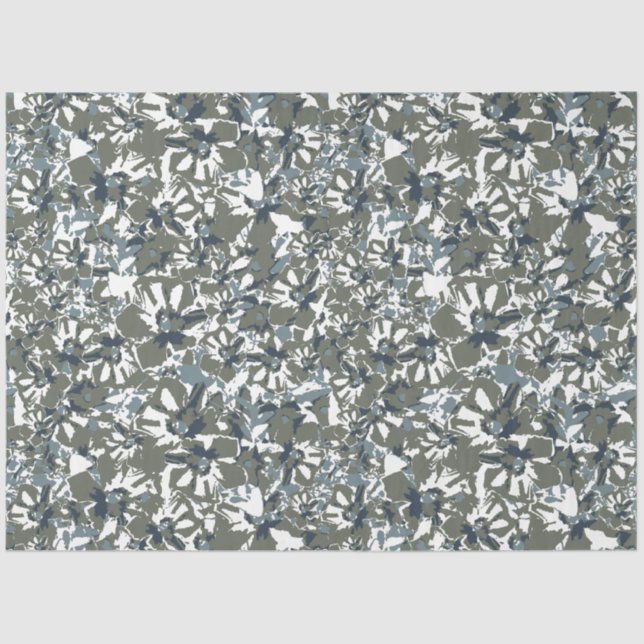 Papel De Seda Padrão Floral de Blooms Azuis Verde (Frente )