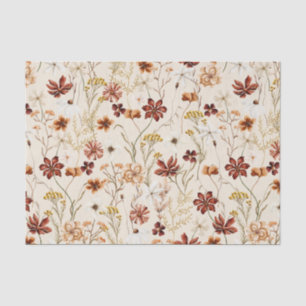 Papel De Seda Padrão Floral de Boho de Watercolor