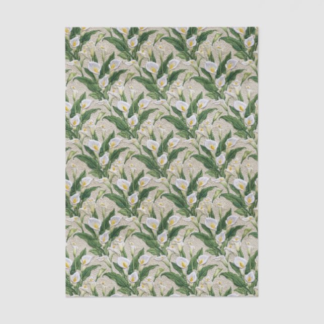Papel De Seda Padrão Floral de Bordado de Lírio Calla Branco (Frente )