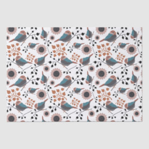 Papel De Seda Padrão Floral de Chickadee Ferrugem Azul