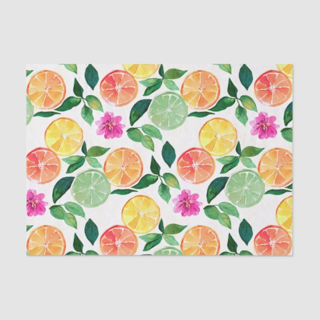 Papel De Seda Padrão Floral de Citrina de Aquarela Botânica (Frente )