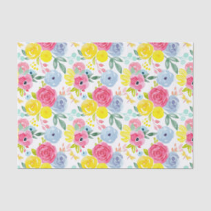Papel De Seda Padrão Floral de Coloração d'água Brilhante