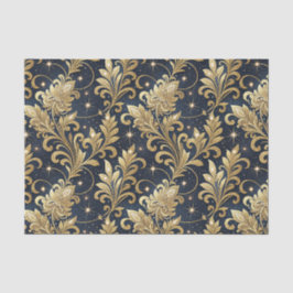 Papel De Seda Padrão Floral de Damasco Luxuoso Dourado e Preto