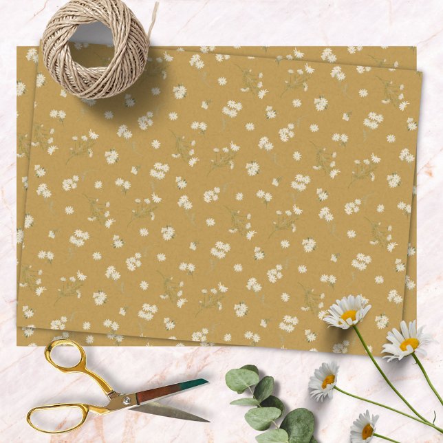 Papel De Seda Padrão Floral de Flor de Margarida Branca Monogram (In situ)