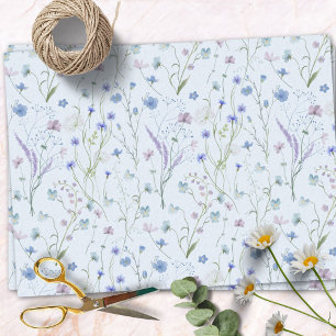 Papel De Seda Padrão Floral de Flor Silvestre Bonita Roxa Azul