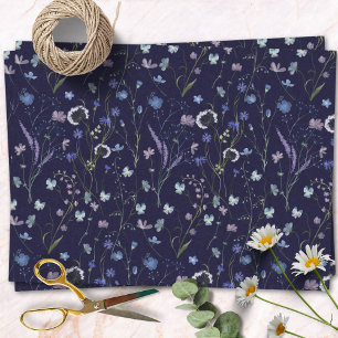 Papel De Seda Padrão Floral de Flor Silvestre Bonita Roxa Azul
