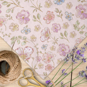 Papel De Seda Padrão Floral de Flores Vintage Bonitas