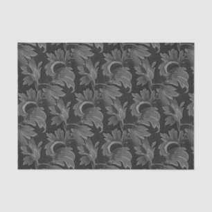 Papel De Seda Padrão Floral de Folhas Preto e Branco Vintage