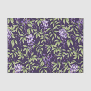 Papel De Seda Padrão Floral de Folhas Verdes e Wisteria