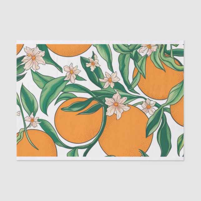 Papel De Seda Padrão Floral de Fruta de Citros de Verão (Frente )