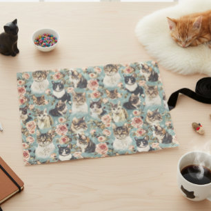 Papel De Seda Padrão Floral de Gato Floral Vintage