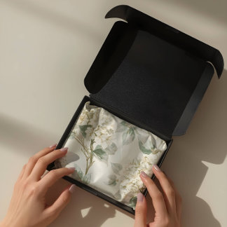 Papel De Seda Padrão Floral de Hortênsia Branca Suave