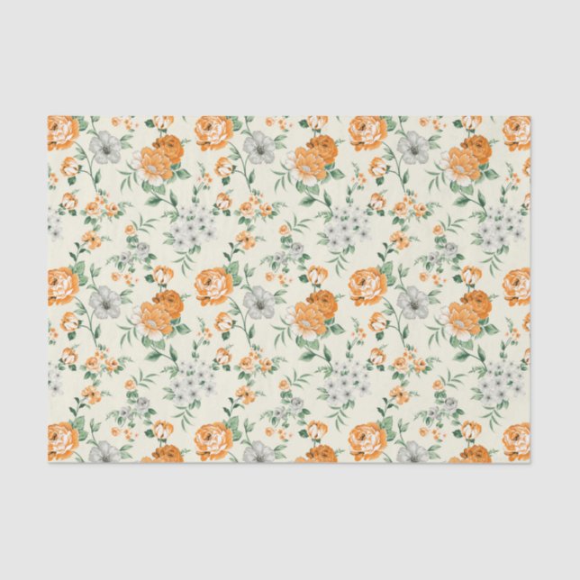 Papel De Seda Padrão Floral de Jardim Amarelo Suave (Frente )