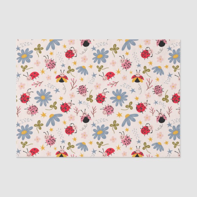 Papel De Seda Padrão Floral de Ladybug Cute (Frente )