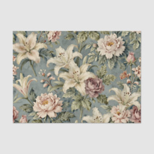 Papel De Seda Padrão Floral de Lírio Peônia Vintage