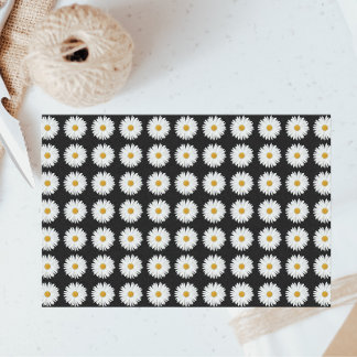 Papel De Seda Padrão Floral de Margarida Branca em Preto