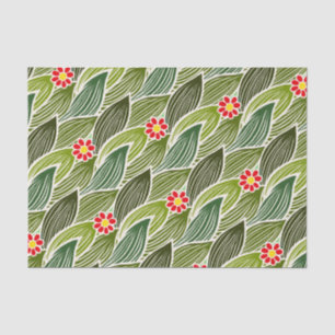 Papel De Seda Padrão Floral de Margarida Verde Vermelha-Cute Gro