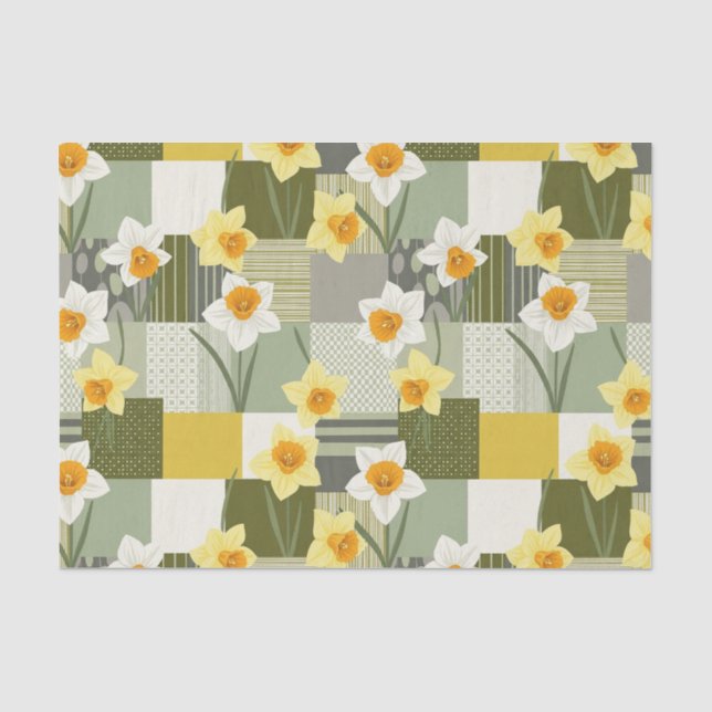 Papel De Seda Padrão Floral de Narciso de Meados do Século (Frente )