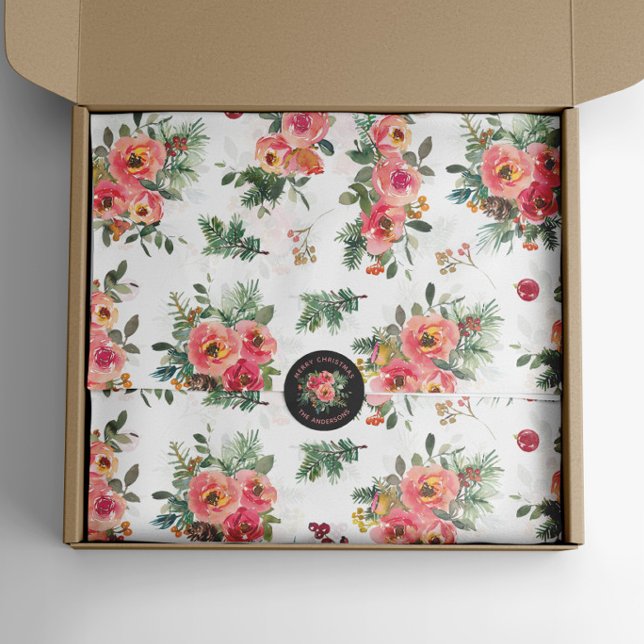 Papel De Seda Padrão Floral de Natal | Botânica de Aquarela (Criador carregado)
