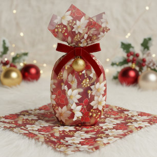 Papel De Seda Padrão Floral de Natal Vermelho Branco#17 ID1009