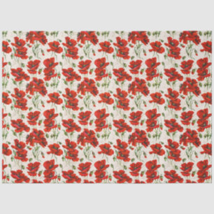 Papel De Seda Padrão Floral de Papoula Vermelha Vintage Arte Bot