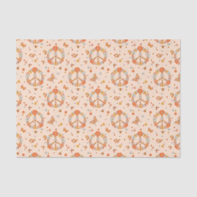 Papel De Seda Padrão Floral de Paz Laranja (Frente )