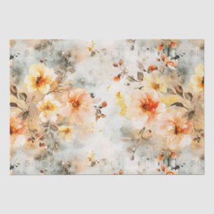 Papel De Seda Padrão floral de pincel e creme