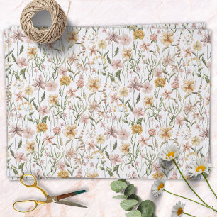 Papel De Seda Padrão Floral de Prado de Flores Silvestres em Aqu