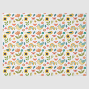 Papel De Seda Padrão floral de primavera de aquarela