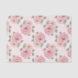 Papel De Seda Padrão floral do casal de rosas cor-de-rosa-vindim