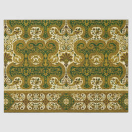 Papel De Seda Padrão Floral Dourado e Verde Vintage