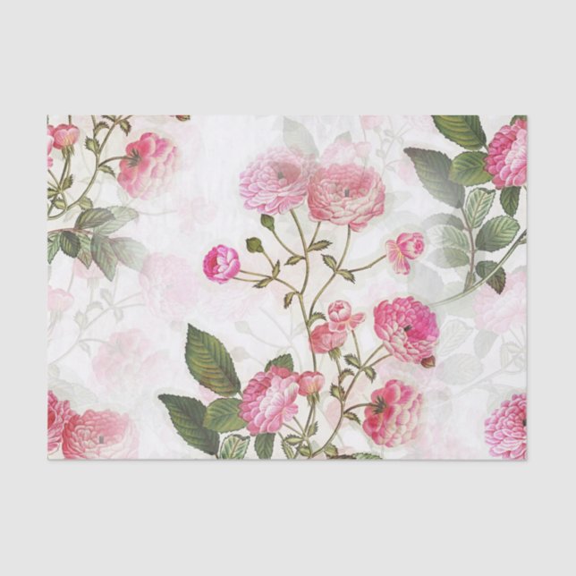 Papel De Seda Padrão Floral Elegante de Flores Rosa (Frente )