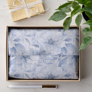 Papel De Seda Padrão Floral em Aquarela Azul Moderna