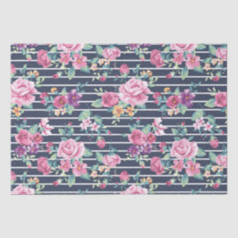 Papel De Seda Padrão Floral em Rosas de Stripe Púrpura Rosa