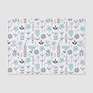 Papel De Seda Padrão Floral Escandinavo Azul