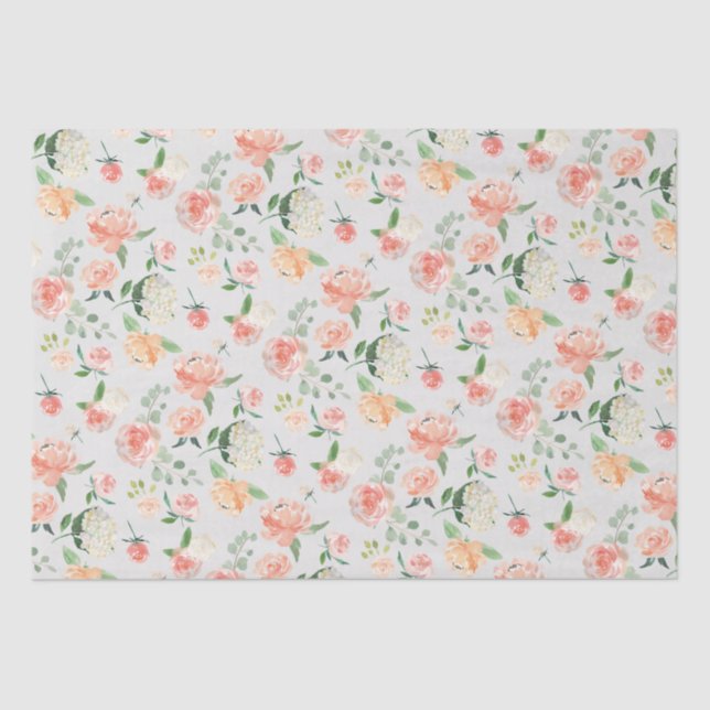 Papel De Seda Padrão Floral Feminina Pêssego e Rosa (Frente )