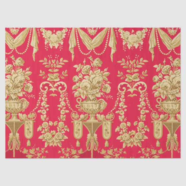 PAPEL DE SEDA PADRÃO FLORAL FRANCÊS, VASOS DE FLOR, ROSAS (Frente )