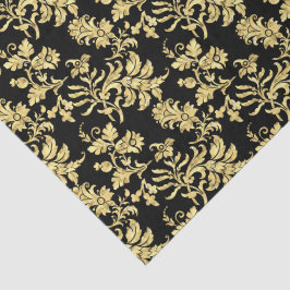 Papel De Seda Padrão Floral Gótico Preto e Dourado