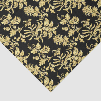 Papel De Seda Padrão Floral Gótico Preto e Dourado