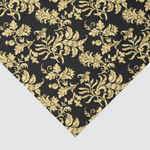 Papel De Seda Padrão Floral Gótico Preto e Dourado Elegante